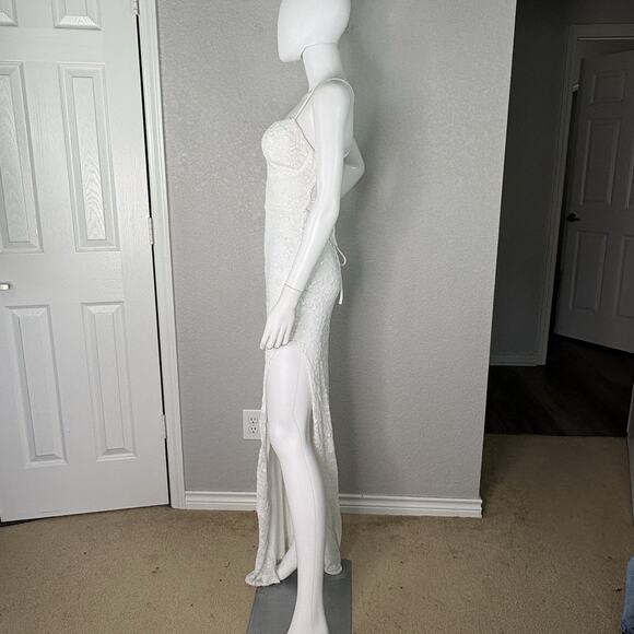 Lovesome Lace-Up Sequin Slip Dress Gown Prom Homecoming Wedding White Sz S - Picture 3 of 11